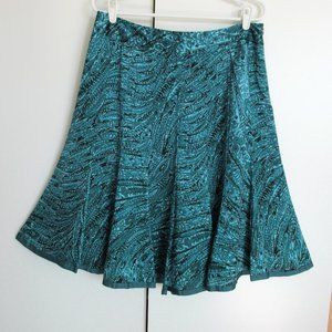Nic+Zoe Teal Floral Abstract Silk Fluted Skirt